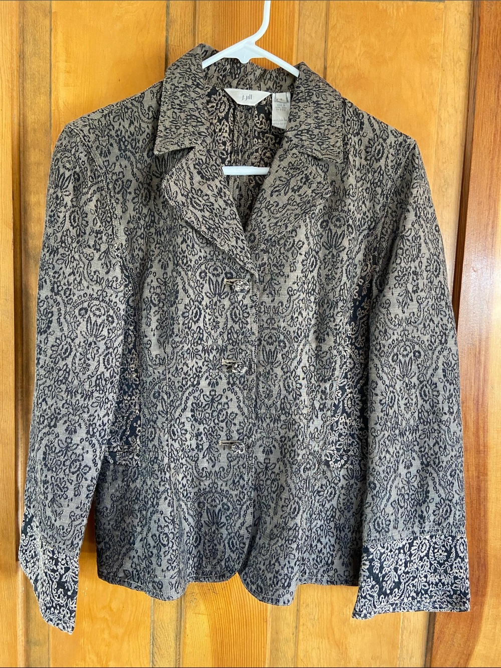 J. Jill Black and Beige Paisley-Print Jacquard Blazer